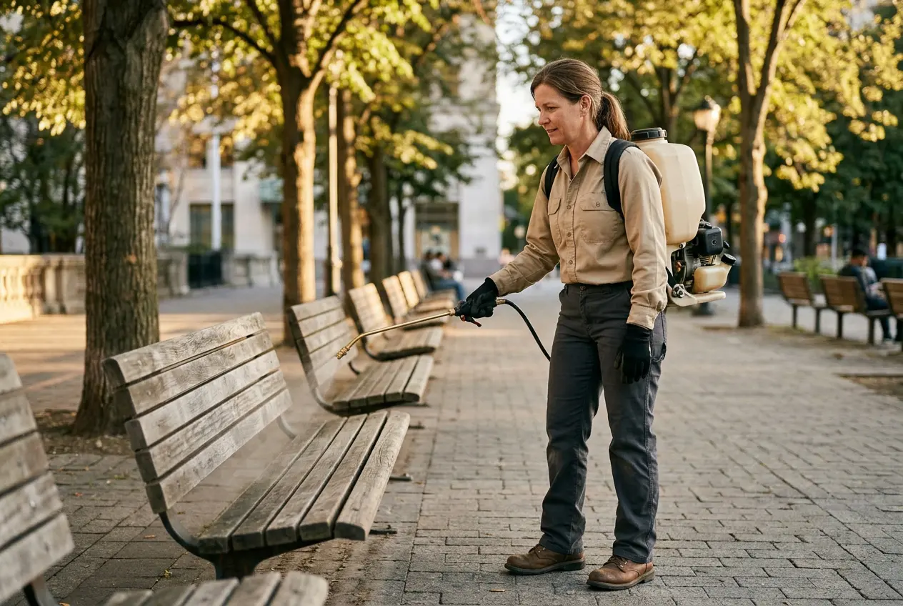 No-touch electrostatic disinfection on outdoor seating