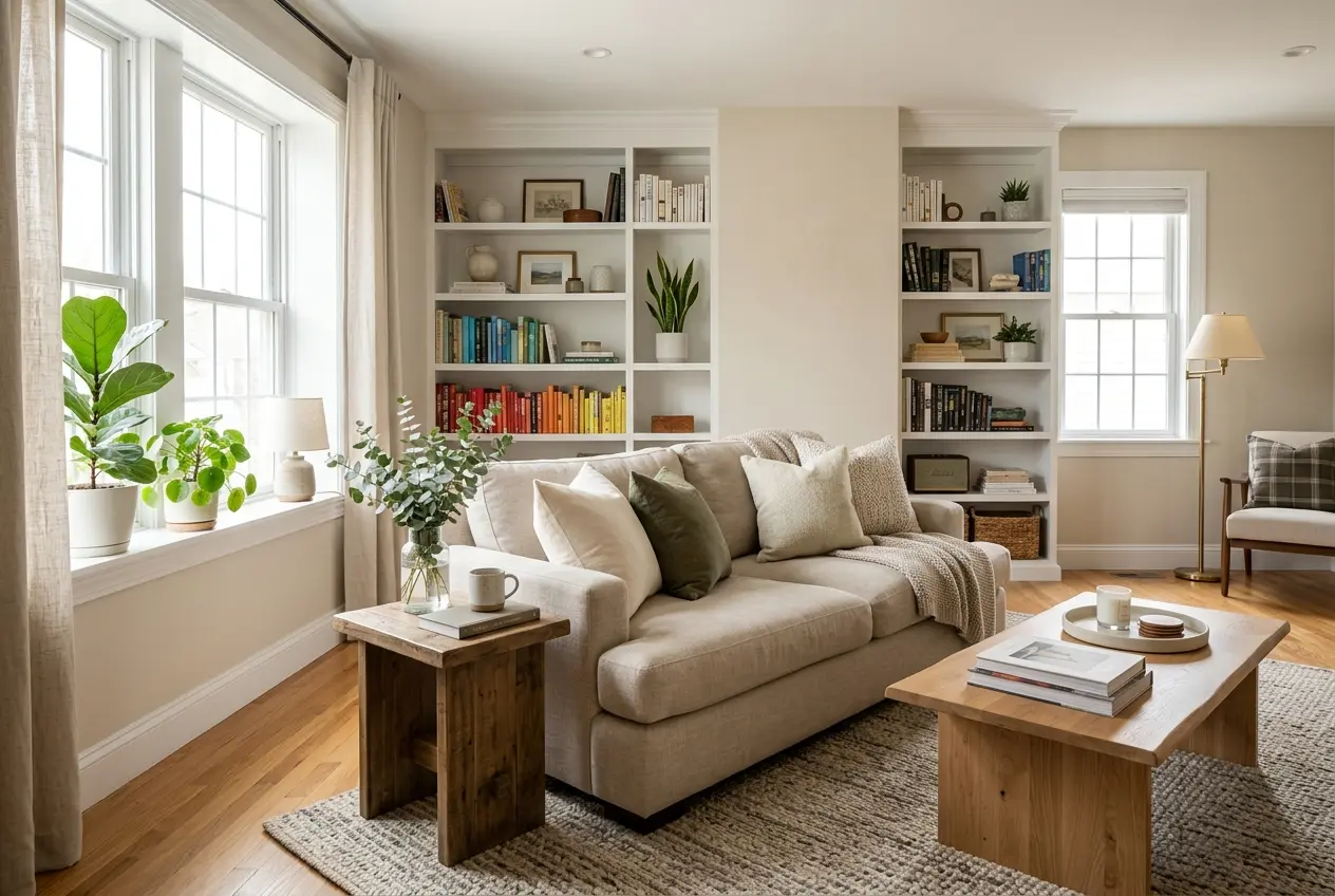 A clean, comfortable residential living room after an indoor pest treatment