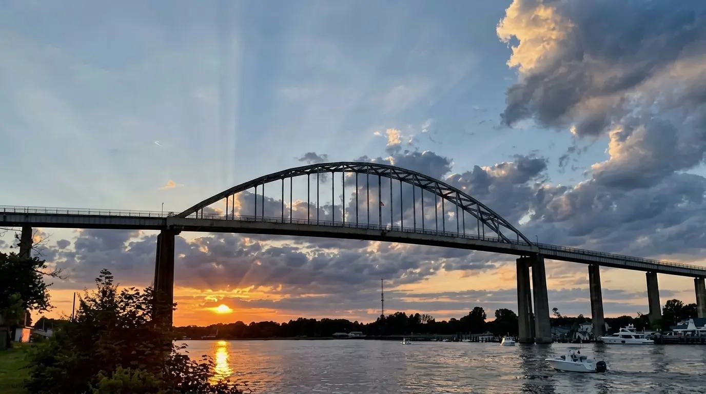 Sunset over the Chesapeake City canal bridge